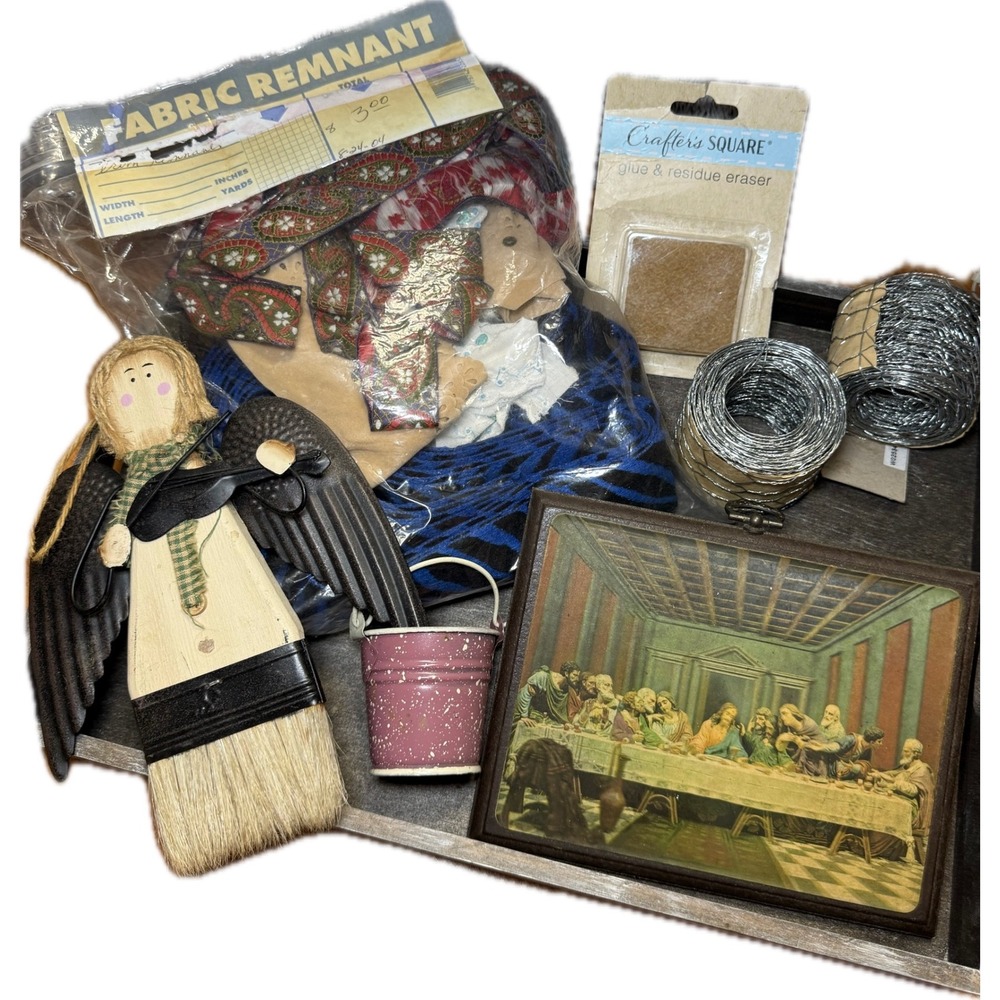 Granny Cottagecore Craft Junk Drawer Lot‎ - Folk Art Fabric Chicken Wire Media